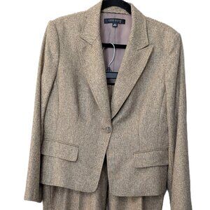 NWT Anne Klein Petitie Br/Gld Tweed Business Suit. Blazer & Pants Set. 14P